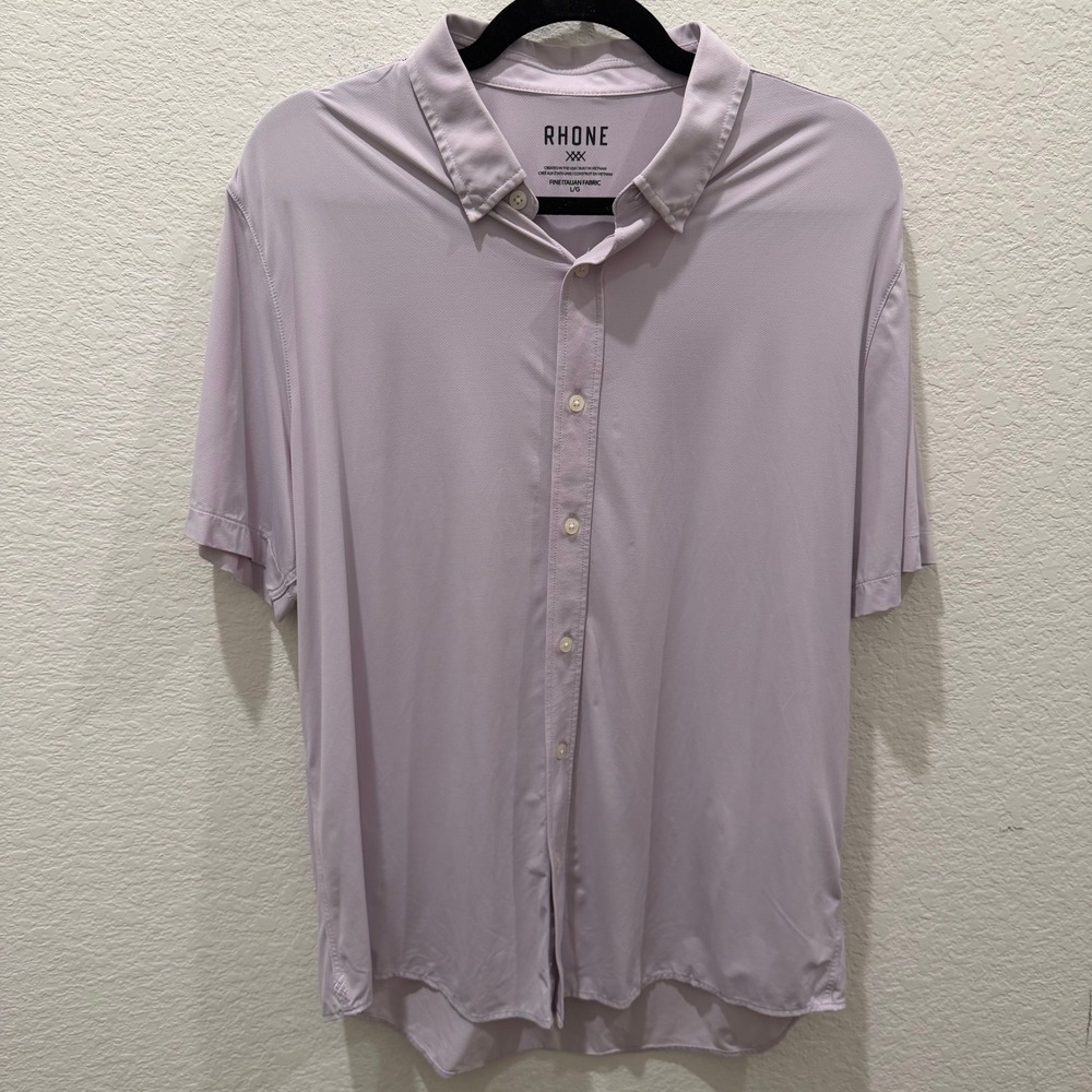 Rhone Mens Commuter Short Sleeve Button Down Shirt Lavender Purple Large